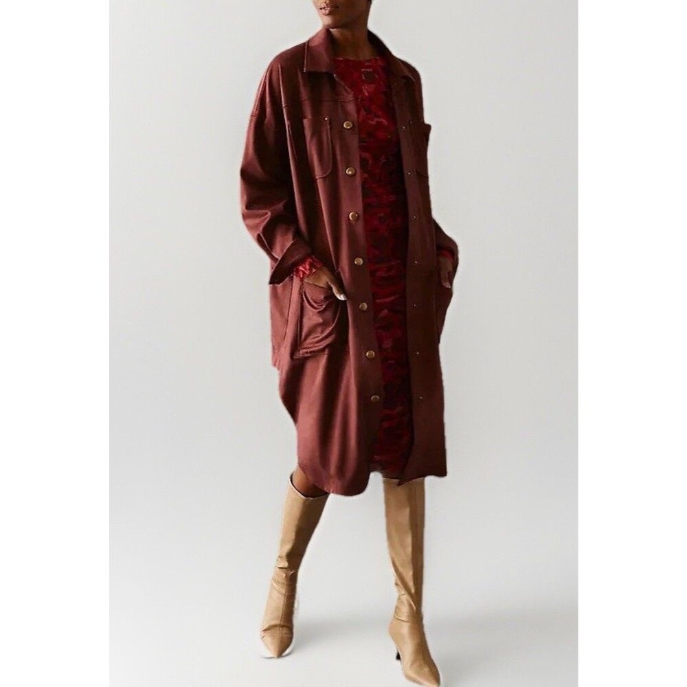 Anthropologie Pilcro Duster Faux Suede Warm Brown Snap Front Size M Jacket Artsy
